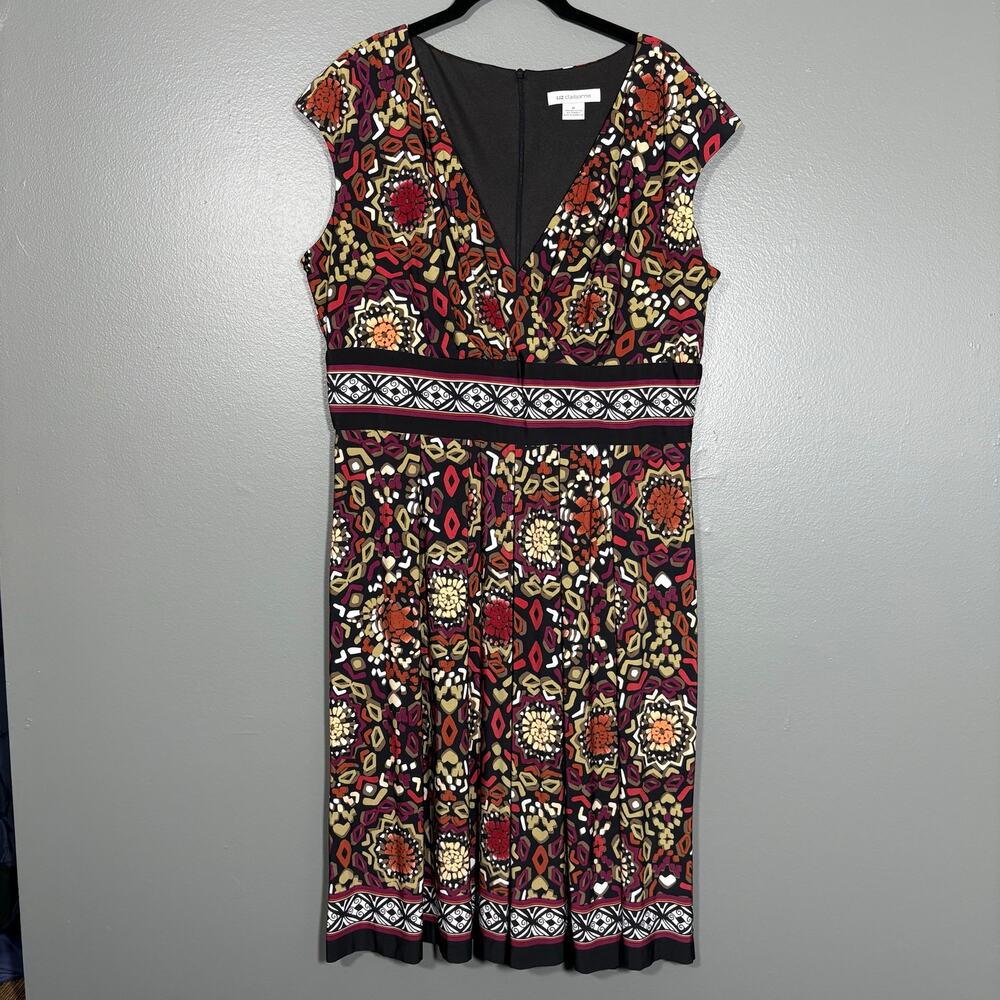 Liz Claiborne Earth Tone Y2K Dress Floral Faux Wrap - 16 - Women's Plus Size